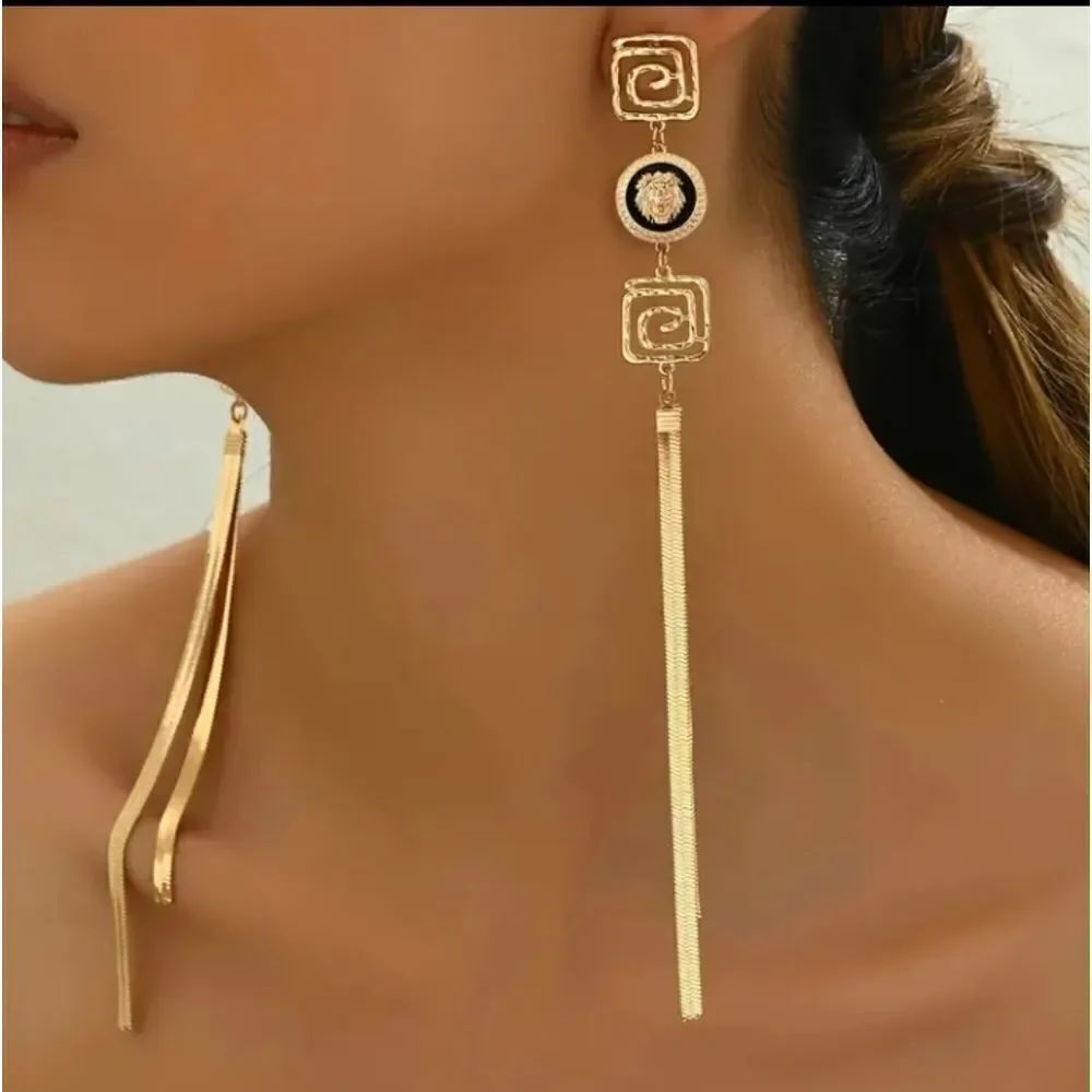 Black & Gold Lion Tassel Earrings